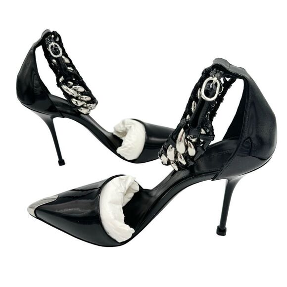 NEW Alexander McQueen 105mm Chain-Trim Patent Leather Pumps Size 39 - Picture 6 of 14